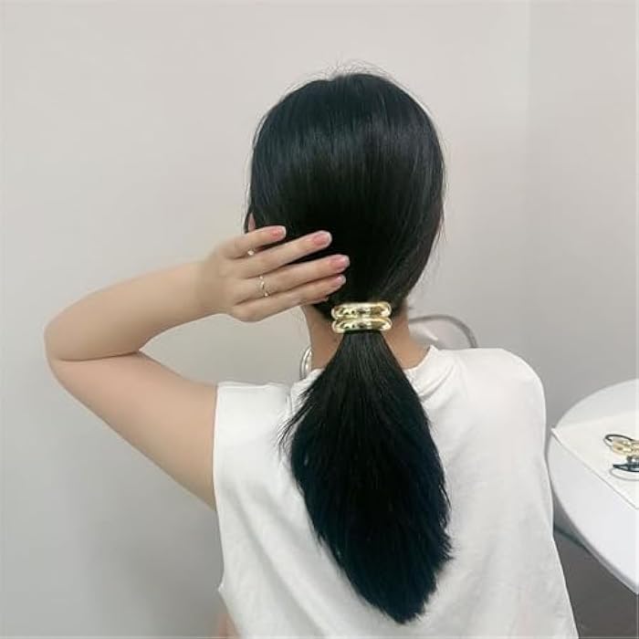 GQ 3 PCS Metal Hair Tie, Ponytail Cuff, Gold and Silver Hair Accessories for Women - Image 5